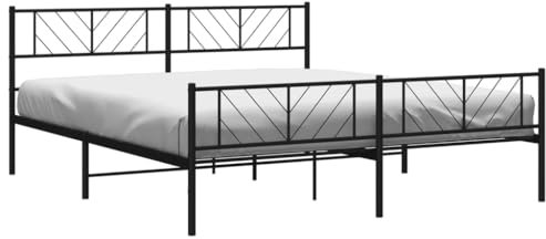 vidaXL Bettgestell, Bettrahmen mit Kopfteil Fußteil, Metallbett Bett mit Lattenrost, Doppelbett Gästebett Schlafzimmer, Metall Schwarz 183x213cm
