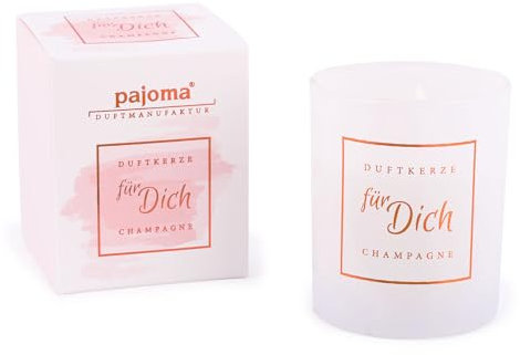 pajoma® Duftkerze, Champagne - im weißen Glas | 80g Wachsgewicht, Brenndauer: 20 Stunden, in edler Geschenkverpackung | Premium-Qualität