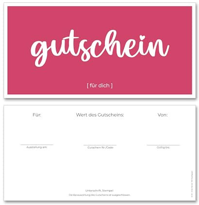 Frank Paperman® | 5x Gutschein für Kunden | Magenta | Geschenkgutscheine zum selbst Ausfüllen als Vorlage Gutschein Vordruck im Format DIN lang