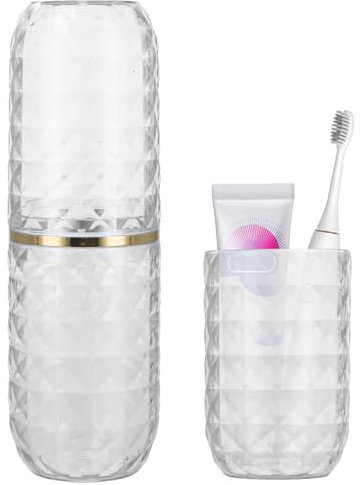 Zahnbürsten Etui und Tragbarer Zahnputzbecher Set - Kunststoff Zahnbürstenbehälter für Reisen und Zuhause - Zahnpasta Behälter (Kristallweiß)