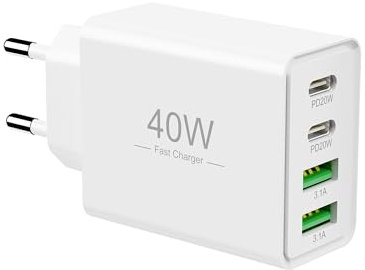 Cargador USB C,Cargador Carga Rapida de 40W con 4 Puertos, Binamao Cargador USB Multiple, Cargador Tipo C, Enchufe USB, Cargador Movil para i Phone 15 14 13 12 11 Pro MAX SE XS XR Plus, iPad, Samsung