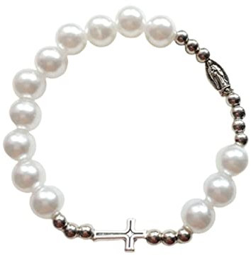 Bracelet chapelet vintage avec croix extensible et perles pour baptême, prière, méditation, bijoux pour homme et femme, Alliage, acrylique, cordon élastique, bois