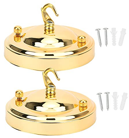 Deckenleuchten-Baldachin-Set, 2 Stück, Kronleuchter-Baldachin, Eisen-Kronleuchter-Hängeplatte, Haken, Deckenleuchte, Baldachin, Dekoration, DIY-Montagezubehör für Pendelleuchte (Gold)