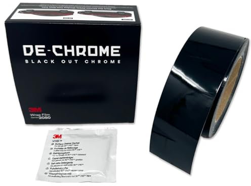 DE-CHROME | 3M Wrap Film Serie 2080-HG12 (20m x 50mm, Nero Super Lucido), Wrapping Pellicola per Eliminare le Parti Cromate da Auto, Moto e Imbarcazioni, Chrome Delete