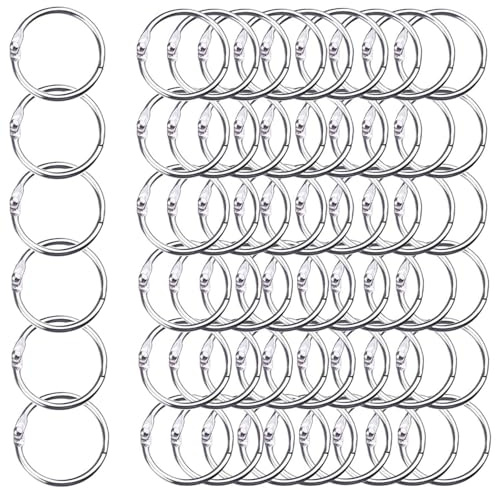 Buchringe, 60 Stück Ringbinder, 20mm Binder Ringe, Metall Buchbinderinge Loseblatt Verbinder für Scrapbook, Album, Memo-Ablage, Handwerk, Schlüsselringe (Silber)