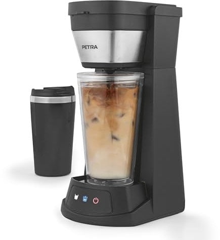 Petra 2 in 1 Eiskaffee-Maschine – Kalt-Espresso-Maschine, 420ml Reisebecher, 440ml Tumbler mit Strohhalm, Für Kaffeepulver/Pads, Wiederverwendbarer Filter, Schnellbrühfunktion, 700W