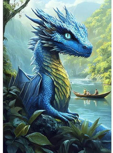 MXJSUA Blue Dragon Diamond Painting Kits for Adults, DIY Round Diamond Gem Art Kits, Diamond Dots Drill Art Kits Completes for Beginners Picture Craft for Home Wall Decor 30x40 cm