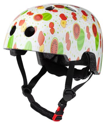 Kinderhelm Fahrradhelm für Mädchen und Jungs Verstellbar Kinder Skaterhelm Helm für Fahrrad Skateboard Scooter Motorrad(48-54CM) (Weiße Frucht)