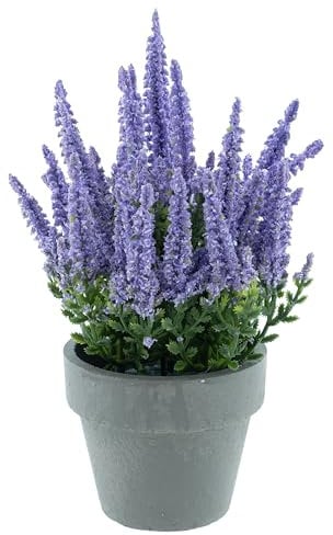 mucplants Kunstblume getopfte Erika Calluna im grauen Topf, künstliches Heidekraut, 13x19cm, Herbstblume, Kunstpflanze (Lila)