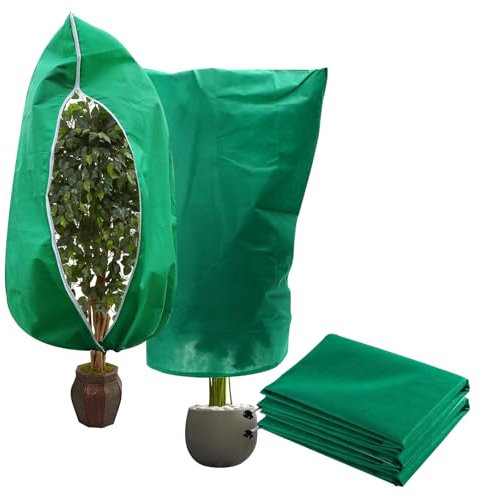 2 Pezzi Protezione Invernale per Piante 80x120 cm, Tessuto Non Tessuto per Piante, Telo Copripiante Invernale Antigelo con Coulisse e Cerniera, Copri Piante Inverno Esterno, per Balconi Giardini