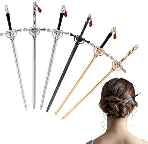 Sibba 6 Stück Haarstäbe Im Antiken Stil Schwert-Haarstäbchen Haarnadeln Im Chinesischen Stil Vintage-Blumenspangen Retro-Haarspangen Klassische Lange Gerade Horn-Gabelnadeln für Dutthaar Langes Haar