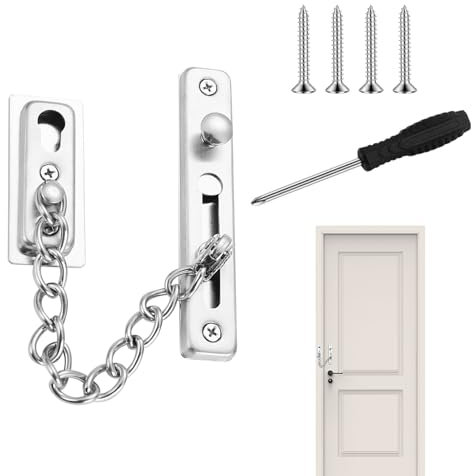 Cadena Puerta, Cadena Antirrobo, Cadena de Puerta de acero Inoxidable 304, Cerradura Cadena Puerta Antirrobo con Tornillos, para Puertas y Ventanas de Apartamentos, Interiores de Hoteles y Hogares