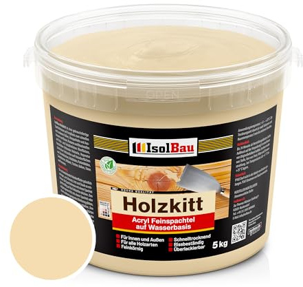 Isolbau - Holz-Spachtelmasse 5 kg - Holzspachtel Holzkitt Außen und Innen - Holz-Reparaturspachtel - Holzreparaturmasse - Holz-Fertigspachtel - Schnelltrocknend - Kiefer Mittel (Nr. 9)