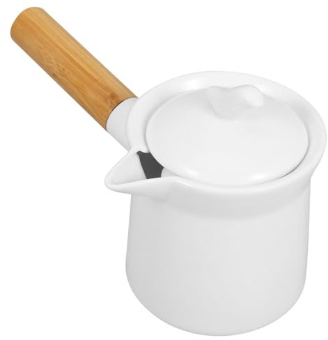 Didiseaon Pot à Lait En Céramique Avec Manche En Bois Infuseur Théières Ustensiles De Cuisine En Émail Casseroles Panier Vapeur Fondoir à Chocolat Sachets Verser Cuisinier Creuset Blanche