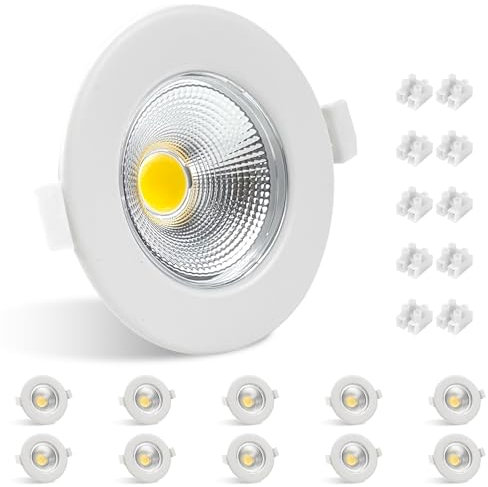Allesgute 10er LED Einbaustrahler 230V Flach Weiße Einbauleuchten Deckenspots 10W LED Spot 850LM 3000K Warmweiß Einbauspots 68mm für Schlafzimmer Küche Wohnzimmer