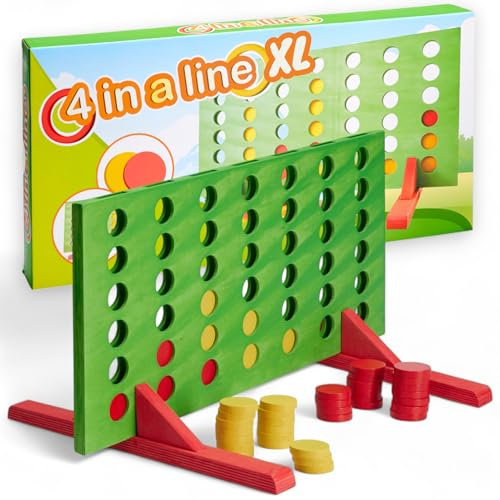 MIJOMA 4 in Einer Reihe Holzspiel XL – Nachhaltiges Familienspiel aus Holz – Pädagogisches Gesellschaftsspiel für Kinder & Erwachsene – Lernspiel Indoor & Outdoor