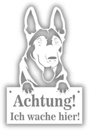 Anwicar Vorsicht Hund Schild - Warnschild aus Stahl 1,5 mm - Wetterfestes Hundeschild für Außen - Achtung Hund Türschild - Hunde Schilder Gartenzaun - Belgischer Schäferhund Malinois - Weiß