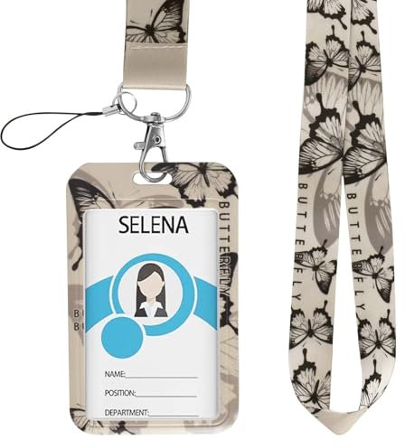 Ausweishülle mit Band, Kunststoff Kartenhalter mit Schmetterlings-Print, ID Badge Holder Breakaway Lanyard, Hals Lanyard Strap, für Lehrer, Kinder, Studenten, ID Karten, Studentenausweis (Off-White)