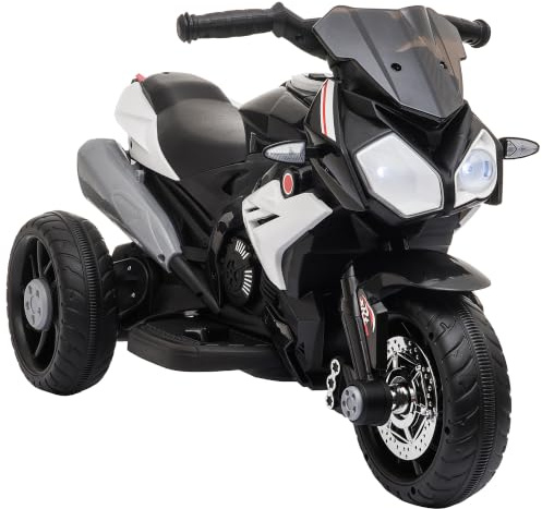 HOMCOM Elektro Kindermotorrad mit Musik für 3-5 Jahre 3 km/h Schwarz+Weiß | Scheinwerfer, Elektromotorrad, Kindermotorrad, Max. 25 kg