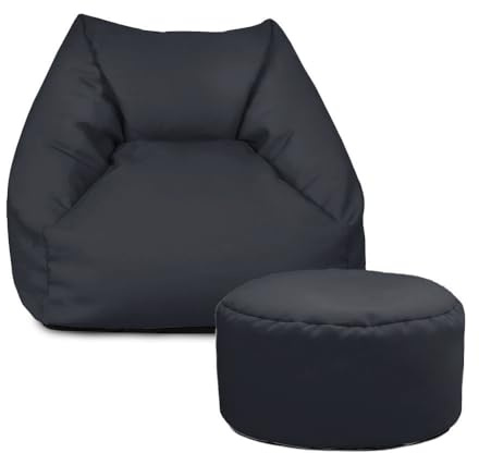 rucomfy Beanbags Snuggle Bean Bag Chair - Kids Armchair Beanbag Seat with Filling Included - Childrens Bedroom Furniture for Boys and Girls - 50 x 46 x 48cm (Navy Blue, With Matching Footstool)