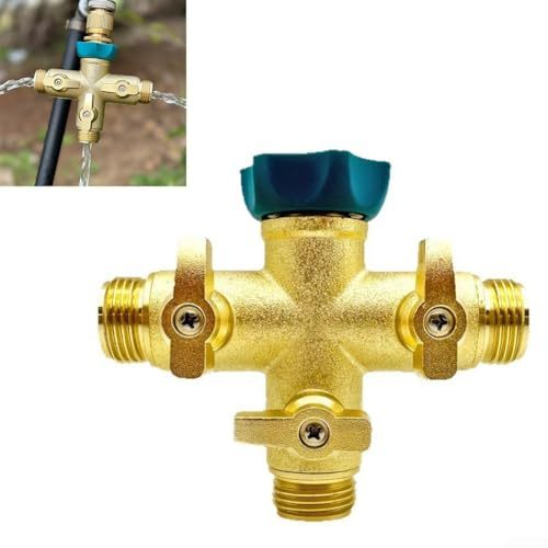 Lastdaytime Divisor de manguera de latón de 3 vías resistente con válvulas de control de flujo individuales, se adapta a grifos de jardín estándar de 3/4 pulgadas (NH3/4)