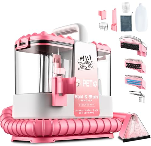 Polsterreiniger Gerät, 600W Nasssauger, 16Kpa mit 500ml Reinigungslösung & 5 Zubehörteilen, Polstermöbel, Fleckenreiniger für Teppiche, Sofas, Treppen, Autos, leichtes und kompaktes Design, Rosa