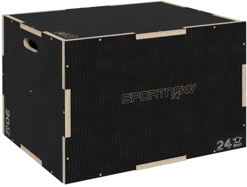 SPORTNOW 3 in 1 Plyo Box Sprungbox aus Holz Schwarz | Plyometric Plattform mit Griff, Plyometrisches Training, Sprungtrainer für Zuhause, Fitnessstudio