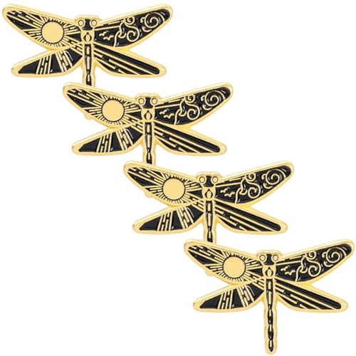MUCKLILY Broche Décorative Libellule en Alliage Or, Lot de 4 Pièces, Accessoire Mode Délicat pour Décorer Vêtements et Chapeaux, Présent Original et Créatif