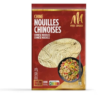 MEI ASIA - Nouilles Chinoises aux Œufs Frais - Texture Al Dente et Souple - le sachet de 250g - Le Lot De 4