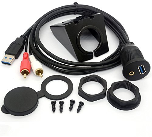 USB RCA Flush Mount Kabel- USB 3.0 & 3.5mm AUX 2 Cinch Stecker auf USB und 1/8 Audio Stereo Buchse Schalttafelmontage Erweiterung Code für Auto Bike Boat Motor (1 M)