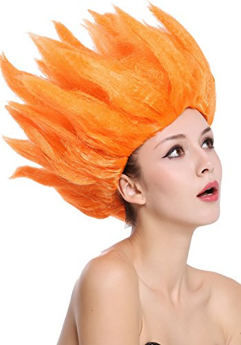 WIG ME UP - 91062-PC24 Perücke Damen Herren Karneval Halloween Cosplay Blume Tulpe Dämon Feuer Teufel orange hochtoupiert
