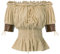 Damen Viktorianische Baumwolle Bluse Smocked Taille Frauen Tops Oberteile Khaki S