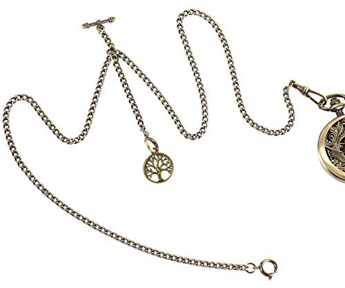 ManChDa Double Albert Chain Taschenuhr, Curb Link Chain 3 Haken Antique Plating Shield Design Fob T Bar für Männer Bass mit Life Tree Anhänger
