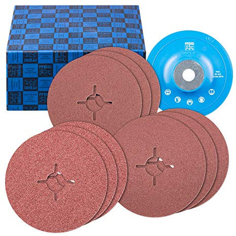 PFERD Fiberscheiben-Set, 10-tlg. | Korund Ø125mm A36, 60, 80 mit GT-Stützteller | 64198001 –