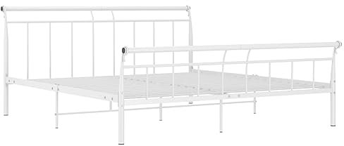 vidaXL Bettgestell Bett Metallbett Schlafzimmerbett Doppelbett Bettrahmen Ehebett Lattenrost Schlafzimmermöbel Weiß Metall 200x200cm