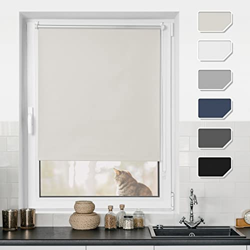 BondFree Verdunkelungsrollo Klemmfix Thermorollo ohne Bohren,80x130cm(BxH) Creme, Sonnenschutz& Hitzeschutz Rollos für Fenster und tür