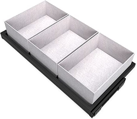 Emuca - Tablett mit 3 Organisationskörbe und Führungsrahmen mit sanft schließenden für Schränke, Modul 900mm, regulierbare, Strukturiertes Schwarz