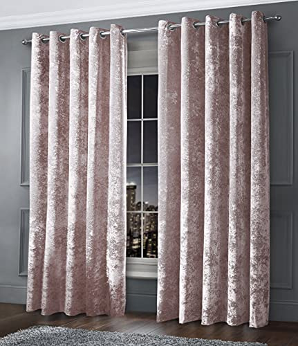 Intimates Luxury Thermal Crushed Velvet Ringtop Pair of Curtains (Blush Pink, 90 Wide x 90 Drop)