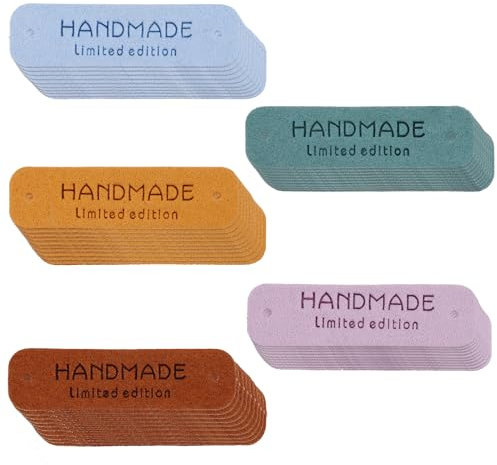 FAVOMOTO 50pcs PU Leder Handmade Label Zum Annähen Labels Zum Annähen Personalisiert Leder Nähen Label Nähen Handmade Kunst Leder Labels Etiketten Tags PU Kleidung Tasche Näharbeit DIY