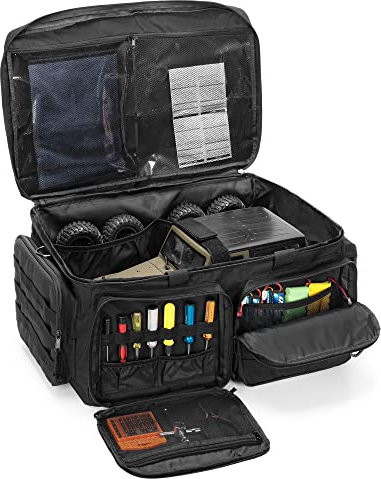 GOBUROS RC-Aufbewahrungstasche für 1/8 & 1/10-Autos, RC-Tragetasche mit unterer Solider Schindel zur Unterstützung und Mehreren Taschen für RC-Werkzeuge