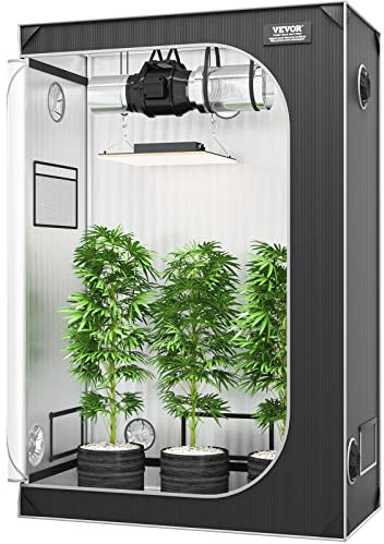 VEVOR Growbox 122 x 61 x 183 cm Gewächshaus aus 22 mm Stahl-Rahmen und 2000D Oxford-Gewebe Growtent 60 kg Tragfähigkeit Growschrank Geeignet für 150 W Wachstumslicht Indoor Zuchtzelt