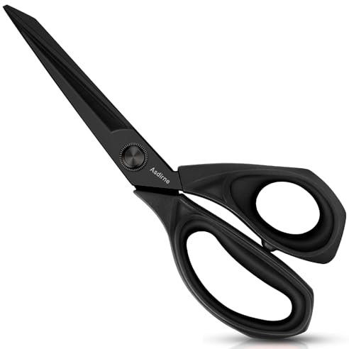 Asdirne Schwarze Titan-Stoffschere, Schneiderschere mit robusten, Titanbeschichteten Mehrzweck-Klingen und komfortablen weichen Griffen, 25 cm, Schwarz
