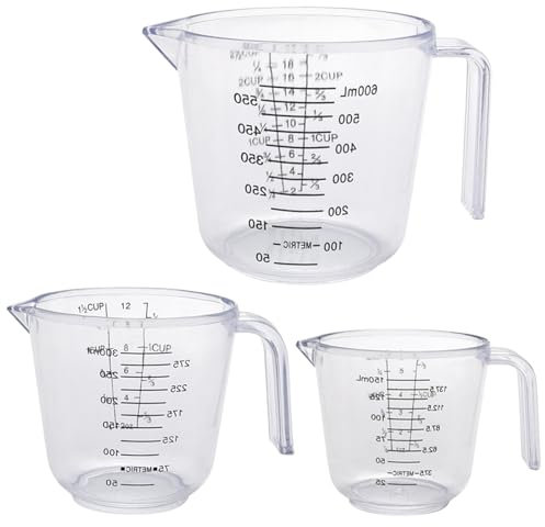 Unbreakable Plastic Measuring Cups (3-Piece Set), Food-Grade Measuring Jugs, 150/300/600ml Capacity, Stackable and Dishwasher-Safe, Great for Oil, Vinegar, Flour, More