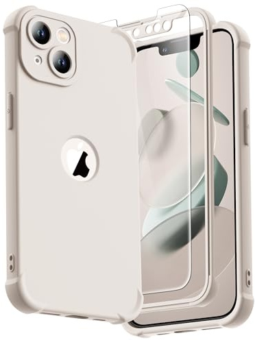 ORETECH para Funda iPhone 13 Mini, con [2X Protector Pantalla, Carcasa Frontal y Trasera][Protección de Cámara Integrado] Antigolpes Anti-Choque Silicona Carcasa iPhone 13 Mini Case, Blanco Piedra