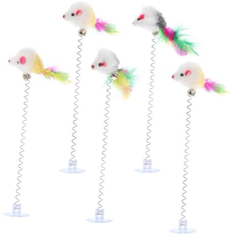 COLLBATH 5stücke Katzenspielzeug Mit Saugnapf Teaser Zauberstäbe Für Katzen Federoptik Stab Spielzeug Für Katzen