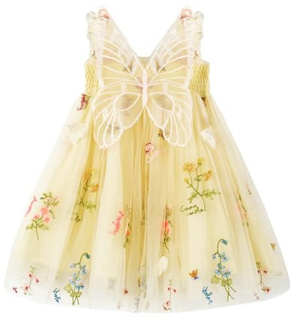 Miipat Vestito da Bambina Tulle Farfalla Bambino Ragazze Abitini Senza Maniche Ricamo Floreale Principessa Abiti Festa di Nozze Abito di Compleanno per Ragazza 110 3-4 Anni
