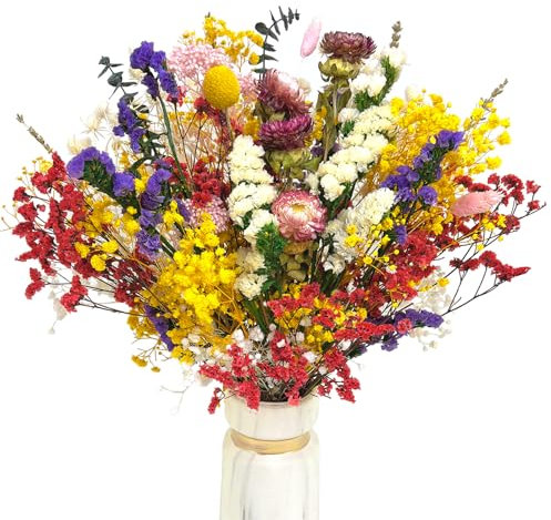 KAOHONG 32 Stück Trockenblumen Deko Set Natürliche Strohblumen Getrocknete Blumen für Wohnzimmer Haushalt Hochzeit Tischdeko