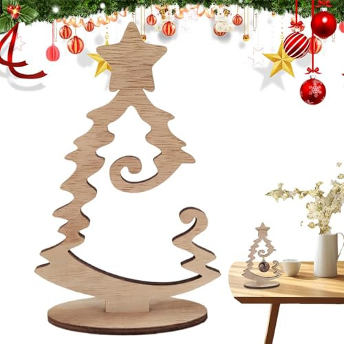 Humdcdy Sapin de Noël en Bois Rustique pour Centre de Table – Petit Sapin de Noël sur Pied