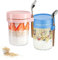 Tazze di Farina D'avena per la Notte, Set di 2 Tazza per Cereali da 400 ml, Tazze di Farina D'avena in Vetro, Con Coperchio e Cucchiaio, per Yogurt, Porridge, Latte e Frutta, Blu, Rosa