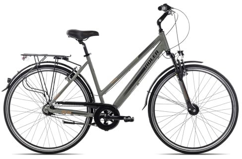 Adler Verona Nexus Trapez Damenrad Tiefeinstieg 28 Zoll 7 Gang Citybike Aluminium, Farbe:khakigrey Black orange matt, Rahmengröße:55 cm, Laufradgröße:28 Zoll